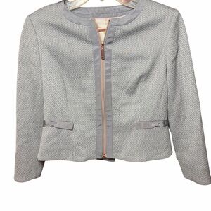 Womens Textured Zip-front Ted Baker Nadae Bow Detail Crop Jacket in grey size 3.